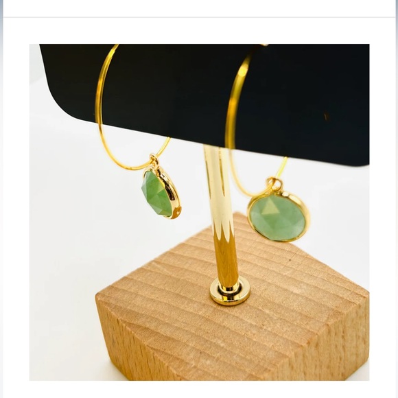 Lemon Street Box Amazonite Dangle Earrings 18k Gold Plated Hoop St Patricks Day - Picture 4 of 6